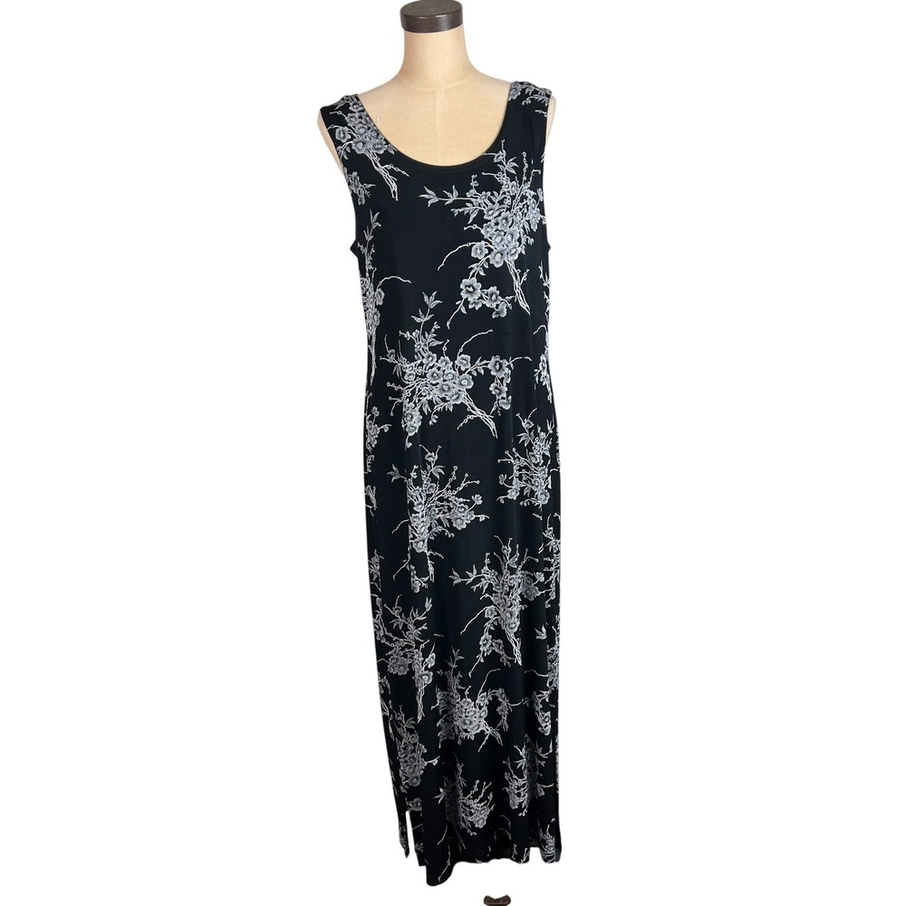 Vintage Y2K 90s Black White Floral Sleeveless Maxi Dress Ronni Nicole Size 16